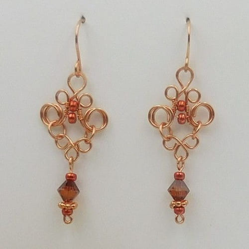 Click to view detail for DKC-1056 Earrings, copper, amber crystals $60